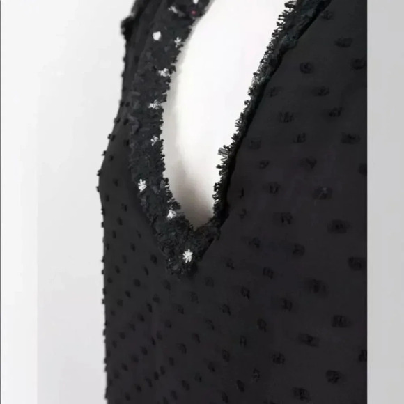Zara Women's Shirt Blouse Contrasting Dotted Mesh M Black Frayed 2157/23… - Picture 5 of 7